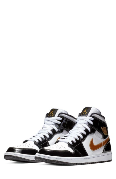 Jordan Nike Air  1 Mid Winterized Sneaker In Black/ Metallic Gold/ White