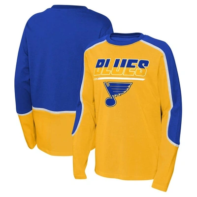 Outerstuff Kids' Big Boys Gold, Blue St. Louis Blues Pro Assist Long Sleeve T-shirt In Gold,blue