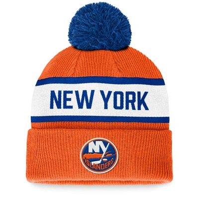 Fanatics Branded Orange New York Islanders Fundamental Wordmark Cuffed Knit Hat With Pom