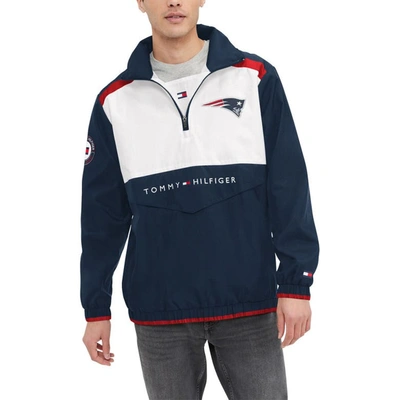 Tommy Hilfiger Men's  Navy, White New England Patriots Carter Half-zip Hooded Top In Navy,white