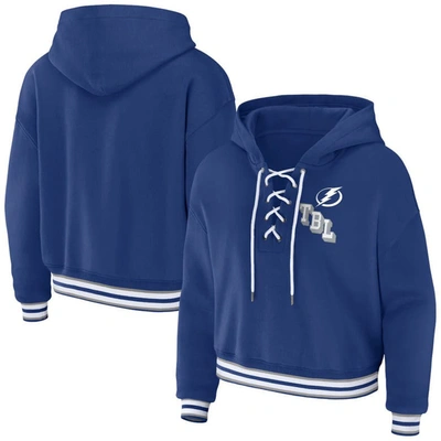 Wear By Erin Andrews Blue Tampa Bay Lightning Lace-up Pullover Hoodie