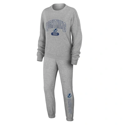 Wear By Erin Andrews Heather Gray Tampa Bay Lightning Knit Long Sleeve Tri-blend T-shirt & Pants Sle