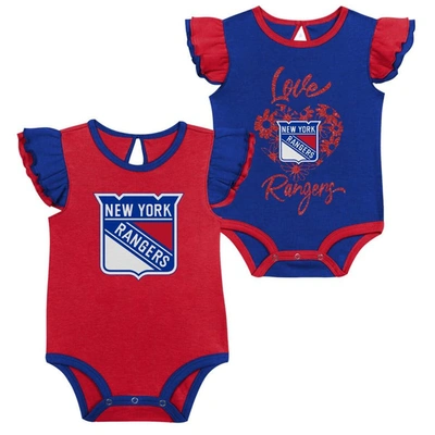 Outerstuff Babies' Girls Infant Blue, Red New York Rangers Two-pack Training Bodysuit Set In Blue,red