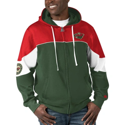 Starter Men's  Green, Red Minnesota Wild Power Forward Full-zip Hoodie In Green,red