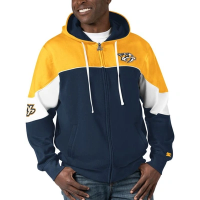 Starter Men's  Navy, Gold Nashville Predators Power Forward Full-zip Hoodie In Navy,gold