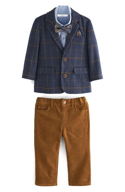 Next Kids' Check Blazer, Woven Shirt, Bow Tie & Pants Set In Navy