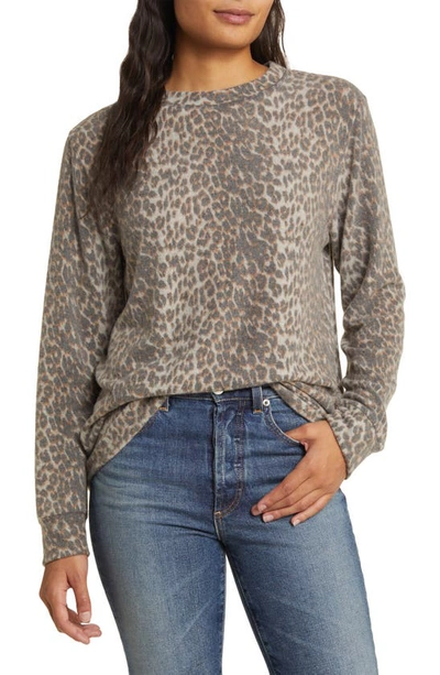 Loveappella Leopard Print Long Sleeve Hacci Knit Top