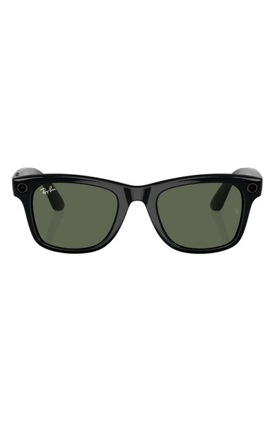 Ray Ban 53mm Wayfarer Smart Sunglasses In Shiny Black