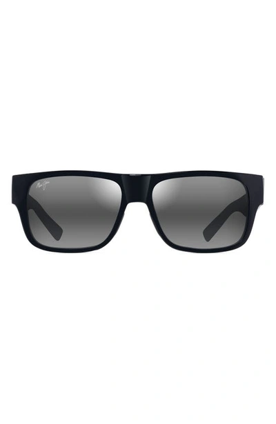 Maui Jim Keahi 56mm Polarizedplus2® Rectangular Sunglasses In Black
