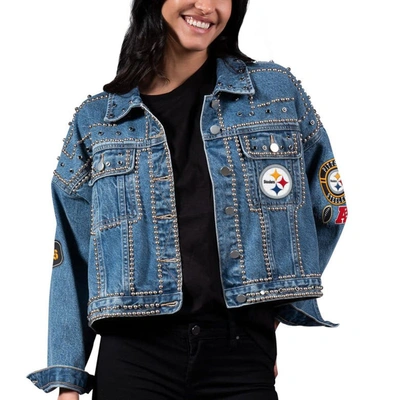 G-iii 4her By Carl Banks Pittsburgh Steelers First Finish Medium Denim Full-button Jacket In Blue