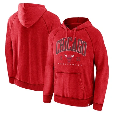 Fanatics Branded Heather Red Chicago Bulls Foul Trouble Snow Wash Raglan Pullover Hoodie