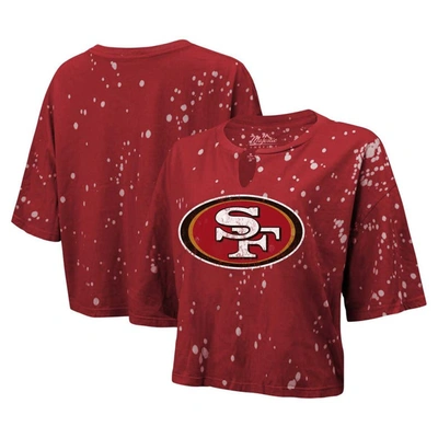 Majestic Threads Scarlet San Francisco 49ers Bleach Splatter Notch Neck Crop T-shirt