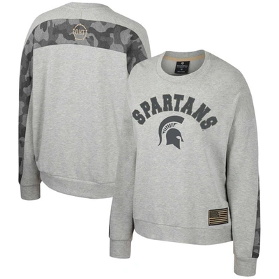 Colosseum Heather Gray Michigan State Spartans Oht Military Appreciation Flag Rank Dolman Pullover S