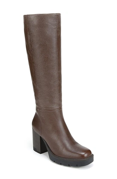 Naturalizer Willow Water Resistant Knee High Platform Boot In Chocolate Leather Brown