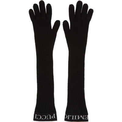 Emilio Pucci Black Ribbed Wool Gloves In 999 Black