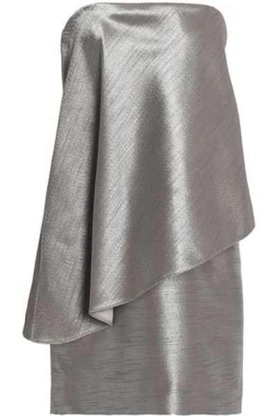 Halston Heritage Woman Strapless Layered Metallic Jacquard Mini Dress Silver