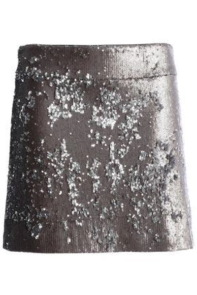 Halston Heritage Sequined Stretch-knit Mini Skirt In Silver