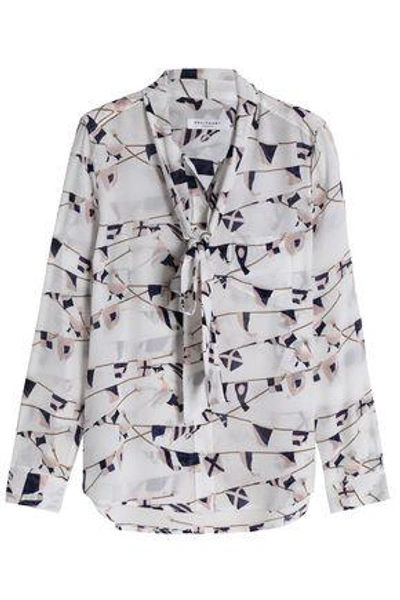 Equipment Woman Brett Pussy-bow Printed Washed-silk Blouse Light Gray