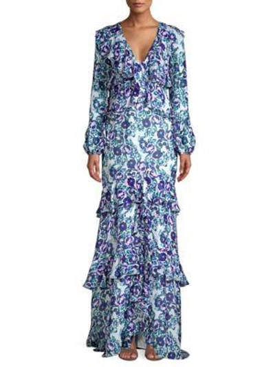 Amur Kerry Floral Print Silk Gown In Mint