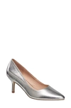 French Connection Almond Toe Mid Heel Pump In Metallic Silver