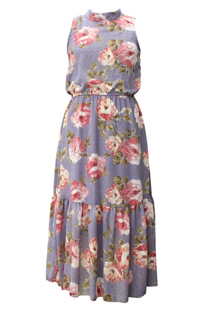 Ava & Yelly Kids' Floral Clip Dot Chiffon Maxi Dress In Mauve
