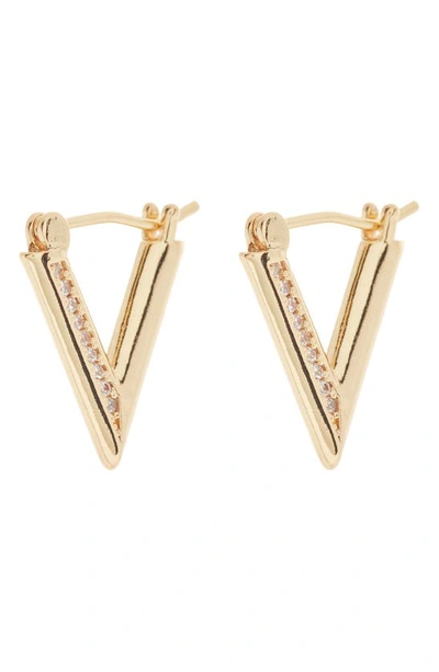 Area Stars Crystal V Huggie Hoop Earrings In Gold