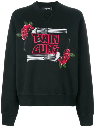 Dsquared2 Twin Guns Print Sweatshirt In Black