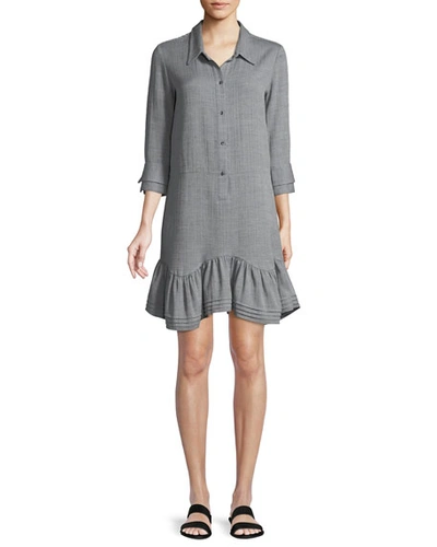 Halston Heritage Flounced Front-button Shirt Dress In Heather Gray