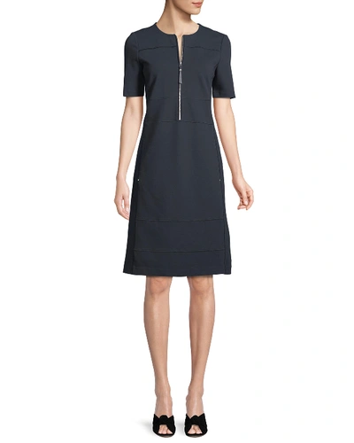 Lafayette 148 Demi Partial-zip Paneled Dress In Ink