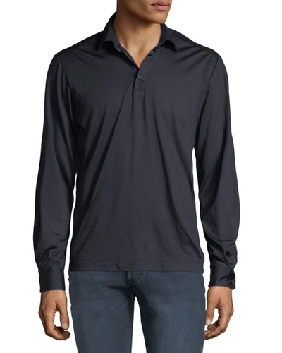 Culturata Men's Premium Wool Long-sleeve Polo Shirt In Navy