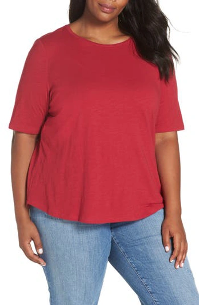 Eileen Fisher Half-sleeve Slubby Organic Cotton Top, Plus Size In Radish