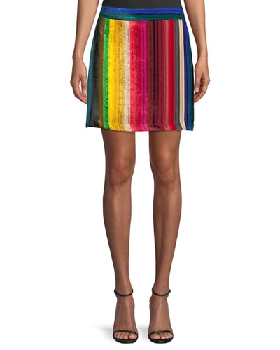 Milly Rainbow Stripe Velvet Modern Mini Skirt In Multi