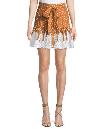 Miguelina Emy Dot-print Broderie Anglaise Flounce Skirt In Brown