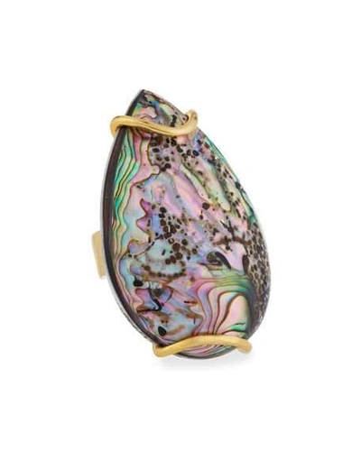 Devon Leigh Abalone Teardrop Ring In Gold