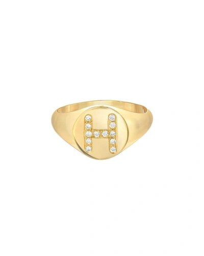 Zoe Lev Jewelry Small Personalized Diamond Initial Signet Ring, 14k Yellow Gold