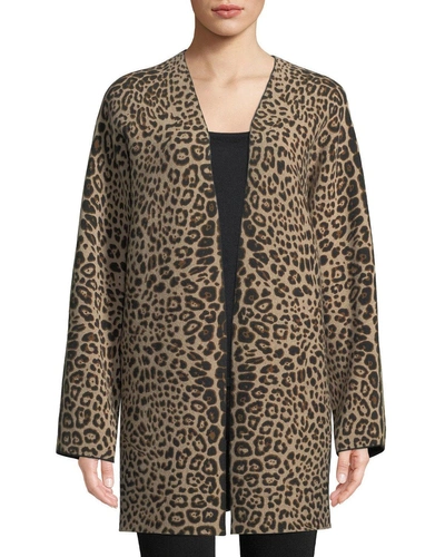 Neiman Marcus Leopard-print Cashmere Open-front Cardigan In Brown Pattern