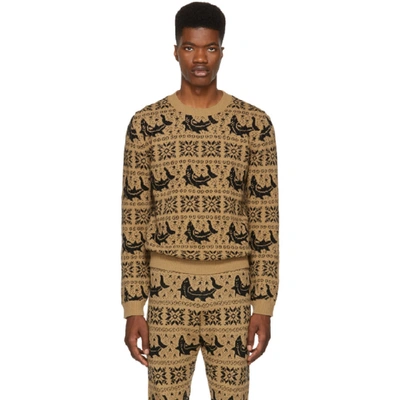 Gucci Brown All Over Jacquard Sweater In 2603 Camel