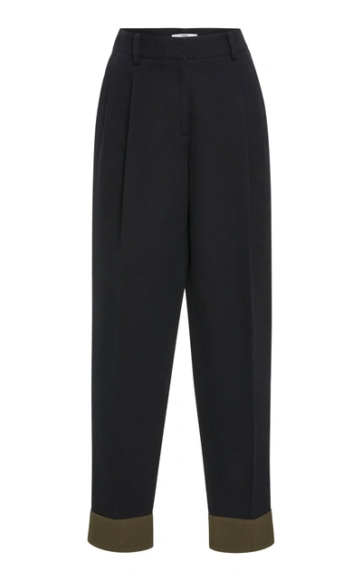 Becken Contrasting Cuffed Twill Cotton-blend Pants In Black