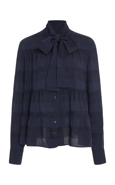 Becken Striped Tiered Jacquard Blouse In Navy