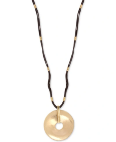 Robert Lee Morris Soho Gold-tone Disc & Leather Pendant Necklace, 28" + 3" Extender