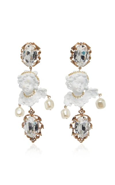 Dolce & Gabbana Orecchini Putti Cherub Brass And Crystal Earrings In White  | ModeSens
