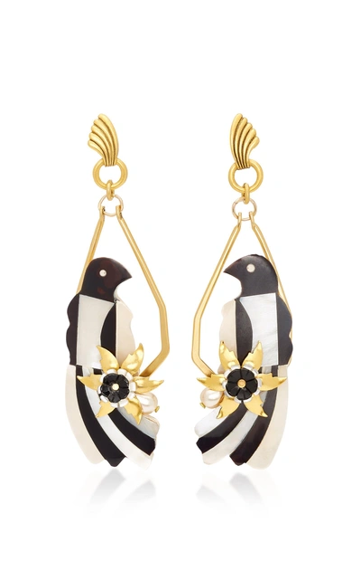 Brinker & Eliza If You're A Bird 24k Gold-plated Mother Of Pearl Earrings In Black/white