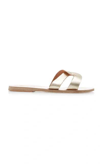 Ancient Greek Sandals Desmos Cutout Metallic Leather Slides In Silver