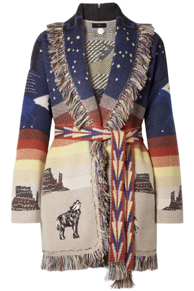 Alanui Fringed Embroidered Cashmere-jacquard Cardigan In Multi