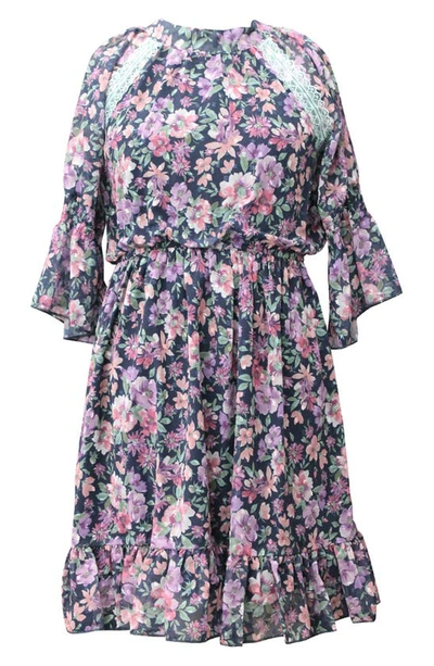 Ava & Yelly Kids' Floral Long Sleeve Dress In Navy