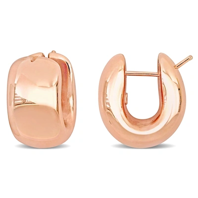 Mimi & Max 20.5mm Wide Polished Huggie Earrings In 14k Rose Gold In Pink