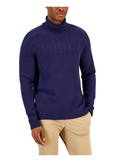 Club Room Mens Cable Knit Chunky Turtleneck Sweater In Blue