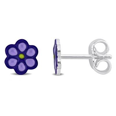 Mimi & Max Purple Flower Stud Earrings In Sterling Silver