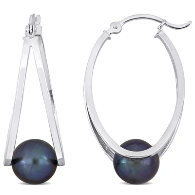 Mimi & Max 8-8.5mm Cultured Freshwater Black Pearl Earrings In Sterling Silver