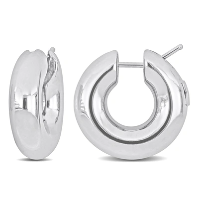 Mimi & Max 21mm Polished Hollow Hoop Earrings In 14k White Gold